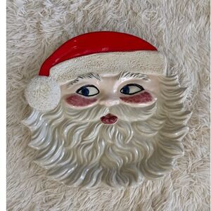 Vintage Ceramic Santa‎ Claus Face Plate Holiday Christmas Decor Tray